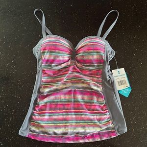 FREE COUNTRY Sun Rays Side Panel Bandeaux Tankini Swim Top Size M NWT